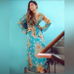 Ritu Kumar Turquiose Floral Print Dress